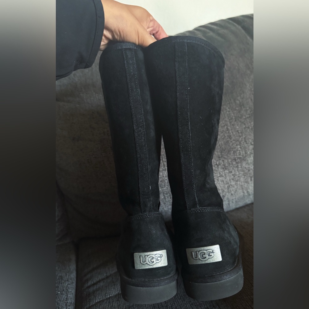 UGG Black Suede Knee-High Boots with zipper